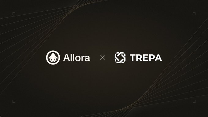 The image features a logo for Trepa, which is a cryptocurrency exchange platform. The logo consists of two white lines intersecting each other with an "X" in between them. Below the logo, there are the words "Allora x Trepa", indicating that Allora and Trepa have joined forces to create a new type of prediction primitive called @solana. This primitive is designed to reward participants who make accurate predictions about the outcome of certain events or transactions on the platform. The post also mentions that this primitive will run for 1-minute rounds, which means it will be updated every minute as the predictions are made and the results are displayed.