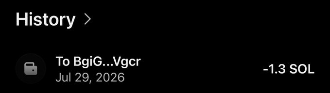 A transaction history showing a -1.3 SOL transfer to "BgjG...Vgcr" on July 29, 2026, likely illustrating the sender giving away Solana as part of the promised giveaway.
