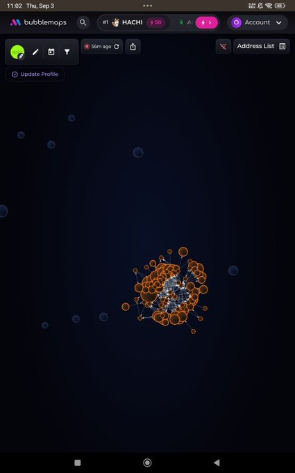 A BubbleMaps visualization of the $NUDES token displayed on the bubblemaps.io platform, showing a dense cluster of interconnected wallets with timestamps indicating "56m ago." The post highlights how the token's bundled wallet structure on day 1 was visible, suggesting that users who avoid bundled coins would also avoid the associated profits.
