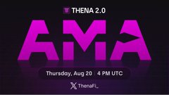 A promotional graphic announces 'THENA 2.0 AMA' scheduled for Thursday, Aug 20 at 4 PM UTC, featuring bold pink text on a black background.