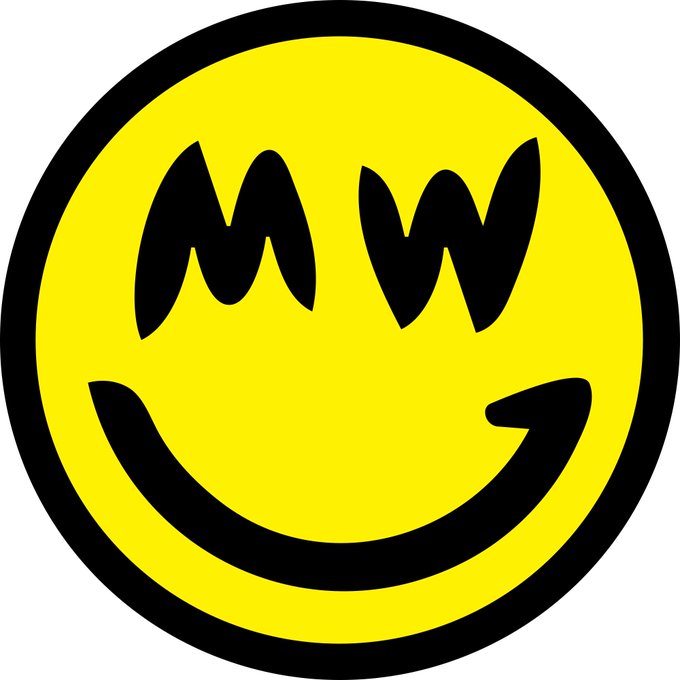 A bright yellow smiley face icon with stylized "MW" shaped eyes and a black outline.