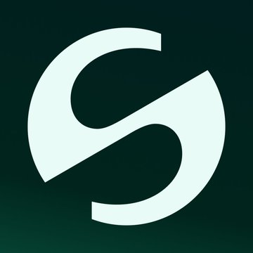 A stylized 'S' logo in light mint green set against a dark green gradient background.