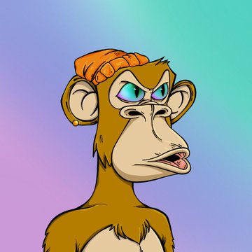 The image features a cartoon monkey with an orange hat, brown fur, and a face painted white with blue eyes. The monkey appears to be wearing a yellow bandana around its neck. The background of the image is a gradient of purple and green colors. There are also some text elements in the image that read "SOL is worthless Buy NFTs" and "Focus on what is in the image and how it relates to the post".