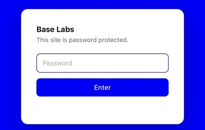 A password-protected login screen for 'Base Labs' with a blue Enter button on a blue background.