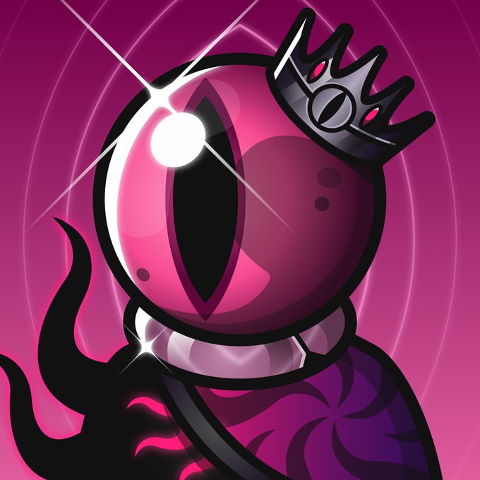 The image features a cartoon character with a pink body, wearing a crown and holding a sword. The background is a gradient of purple and pink colors, creating an artistic and visually appealing scene. There are no texts or other objects present in the image, making it seem like a standalone piece of art. The caption provided seems to be unrelated to the main subject matter, which could be interpreted as "Probably nothing. Visions of the Void."