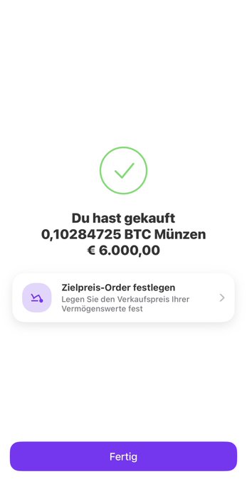 The image shows a phone screen displaying an app that allows users to purchase Bitcoins. There are two buttons visible, one of which has a green checkmark symbolizing a successful transaction. The text on the screen reads "0.1 BTC Bit by bit", indicating that the user has purchased 0.1 Bitcoin.