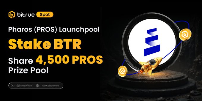 The image features a poster for a new cryptocurrency called "Pharos" that has been launched by BitTrue. The poster includes an advertisement for a prize pool, which offers a 4,500 reward pool for those who stake their Bitcoins. The poster also highlights the launchpool feature of the new cryptocurrency and encourages users to share their Bitcoins with others in order to participate in this exciting opportunity.