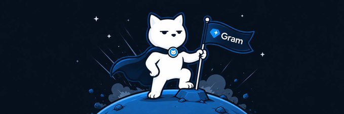 The image features a cartoon cat standing on top of a mountain with a blue flag flying from its mouth. The caption below the image reads "Welcome back, $GRAM. Your favorite cat has been keeping the seat warm." This suggests that the cat is associated with the website or platform named $GRAM and is responsible for maintaining the warmth of the user's experience by providing valuable content or services to them.