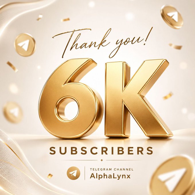 A celebratory graphic features golden "6K" lettering alongside "Thank you!" script and "SUBSCRIBERS" text, with the "AlphaLynx" Telegram channel name displayed at the bottom, commemorating the channel reaching 6,000 subscribers. The elegant gold-themed design with floating Telegram icons visually reinforces the milestone announcement shared in the accompanying post.