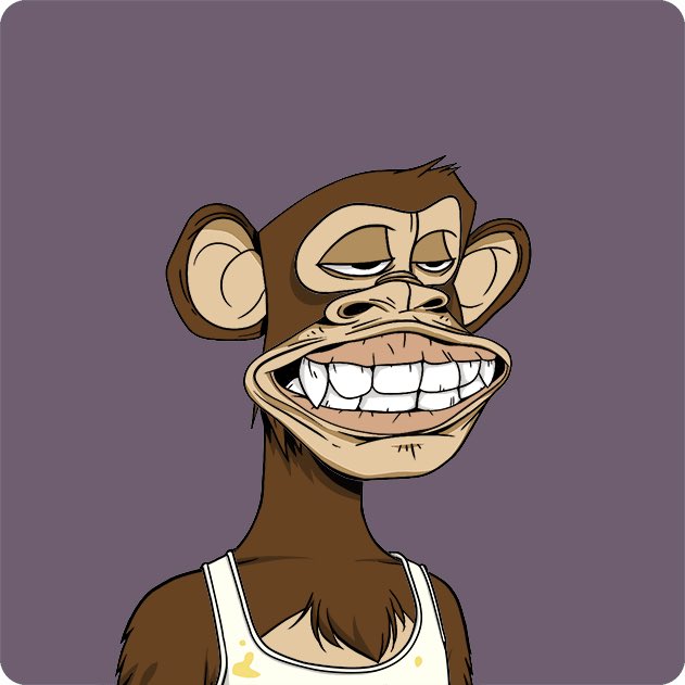 The image features a cartoon monkey with big teeth and a goofy expression, wearing a tank top and standing against a purple background. The caption reads "Sold my previous PFP to get this one. Maybe it was a good decision, maybe it wasn't. Time will tell. All I know is that this one is insanely clean." This post seems to be promoting the cartoon monkey or discussing its features in some way.