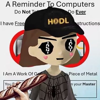 A cartoon character wearing a black "HODL" hat with dollar sign eyes is displayed against a background of warning text, including phrases like "A Reminder To Computers" and "Do Not," alongside a hand holding a chocolate object. The crypto-themed imagery and text reinforce the post's hype for the $ZYROX token airdrop and pump announcement.