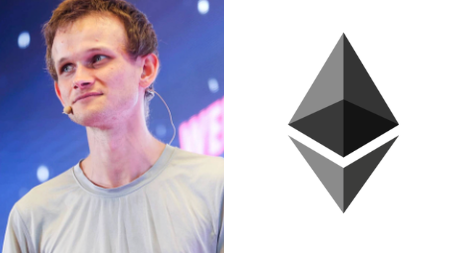 The image shows Vitalik Buterin, Ethereum's co-founder, alongside the Ethereum logo, visually representing the post about his proposal for an Ethereum overhaul featuring STARK verification and reduced fees.