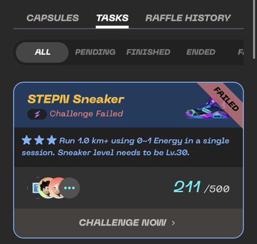 In this image, there is a computer screen displaying a list of failed attempts at an online challenge called "Stepn Sneaker". The challenge involves completing various physical exercises using a particular sneaker that is specifically designed for running. The runner's shoes are purple and blue in color, as depicted on the post. Several stars have been assigned to each exercise attempt. This suggests that the runner has completed more than three attempts or achieved multiple high scores, indicating their success in navigating the challenge with the help of the "Stepn Sneaker".