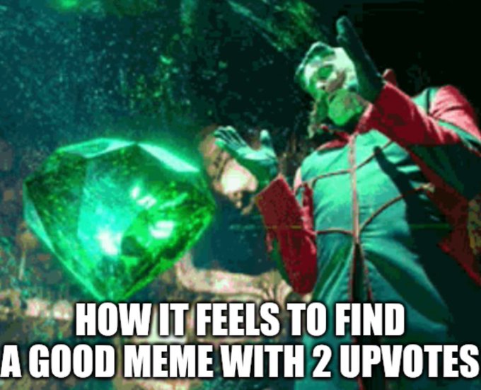 The image features a green gemstone that appears to be glowing, with text above it that reads "How it feels to find a good meme with 2 uplotes". This suggests that there might be an interesting or humorous meme related to the gemstone in question, and the person who posted about it is trying to convey their excitement or fascination. The image also includes a caption below the gemstone, which reads "Focus on what is in the image and how it relates to the post", indicating that the viewer should pay attention to the content of the image and its connection to the post's message.