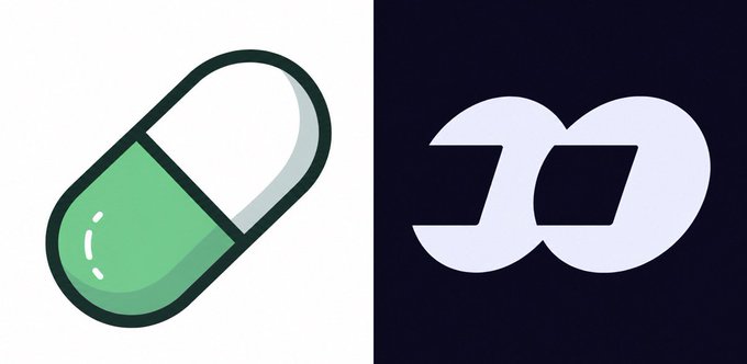 Two cryptocurrency logos displayed side by side: a green and white pill icon on the left and the Polygon (MATIC) logo on a dark blue background on the right.