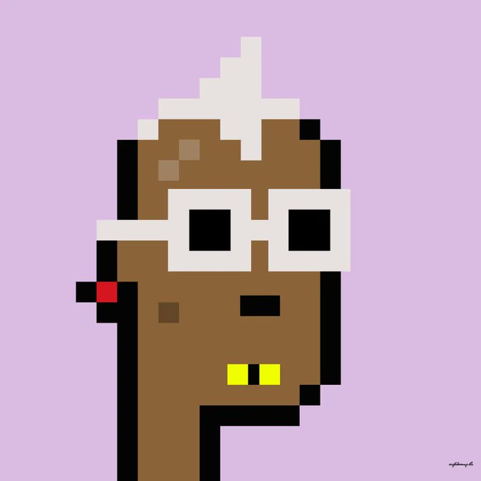 A pixel art portrait of a person with brown skin, white hair, and white-framed glasses against a light purple background, credited to nglucung in the corner.