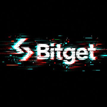 The image displays the "Bitget" logo with a glitch effect featuring red, blue, and white horizontal lines on a black background, symbolizing the cryptocurrency exchange Bitget that was referenced in the post about the $83 million XRP hack. The visual's distorted, digital aesthetic reinforces the theme of cyber theft and the movement of stolen cryptocurrency funds across blockchain networks.