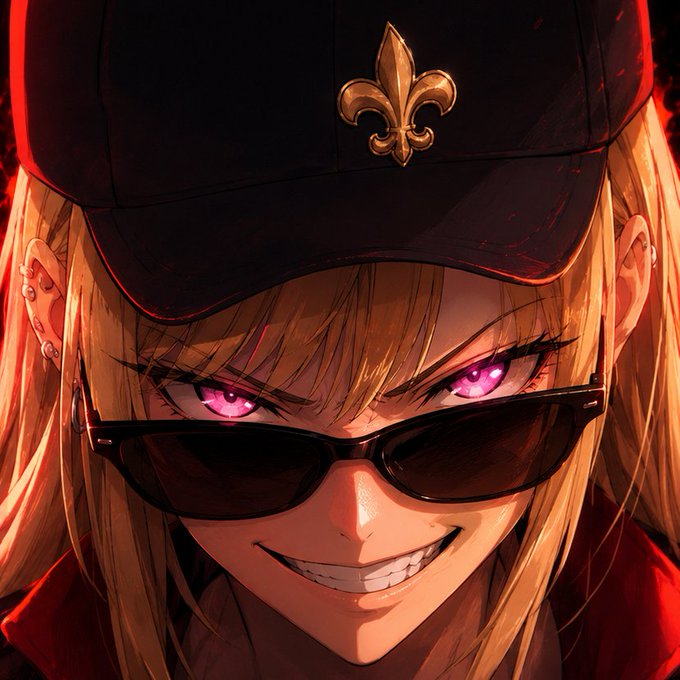 The image features a woman with blonde hair wearing sunglasses, a black baseball cap, and a red jacket. She has pink eyes and a big smile, giving off an impression of being happy and approachable. The caption for this image reads "gBusiness to all the Hot people on @avax Including @nobsfud altough he likes non business days". This suggests that she is promoting or advertising a product or service related to summer fashion or outdoor activities, as indicated by her attire and the context of the post.
