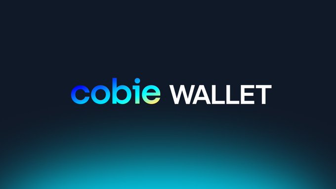 The image displays the "cobie WALLET" logo in stylized text, with "cobie" in a blue-to-green gradient and "WALLET" in white, set against a dark gradient background. It visually represents the Cobie Wallet mentioned in the post, which is highlighted as a platform where tokens launched on Stonks Exchange can be immediately traded.