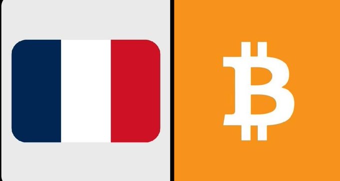 The image shows the French flag alongside the Bitcoin logo on an orange background, symbolizing France's proposed Strategic Bitcoin Reserve bill that would acquire up to 2% of Bitcoin's total supply through mining, purchases, and seized BTC.
