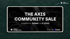 A promotional graphic for 'The Axis Community Sale' powered by Sonar, featuring Roar Robotics and Base.