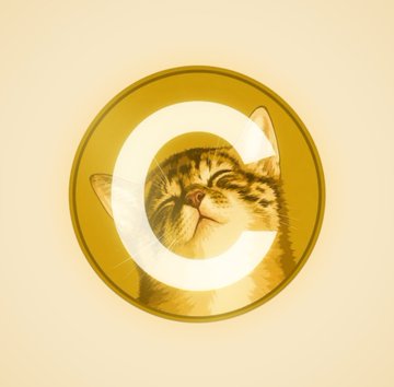 A graphic of a fluffy cat's face inside a yellow circular emblem with a white letter 'C' overlaid, set against a pale yellow background.