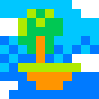 Pixel art of a green plant in an orange pot against a blue background.