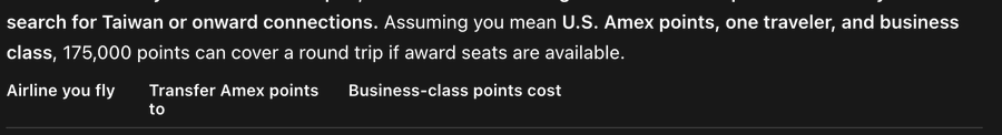 A user dubbed a "point whale" highlights that 175,000 U.S. Amex points can cover a round-trip business-class ticket to Taiwan with onward connections, assuming award seat availability.