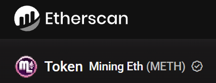 The image features a black background with white text that reads "Etherscan" at the top, followed by "Taken Mining Ether (METH)" below it. The text is written in a smaller font size than the rest of the image. The main focus of the image is on this post and its content.