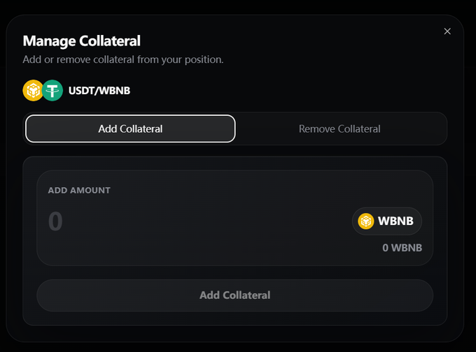 The image shows a computer screen with a message box displaying information about managing collaterals, specifically about adding collaterals to an existing account. The text within the message box provides instructions for adding collaterals, including removing collaterals from the account.