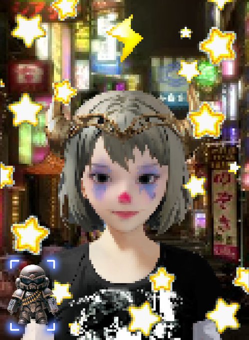 A pixelated avatar of a person with short gray hair, a headband, and a red clown nose, surrounded by floating yellow stars, appears in a neon-lit virtual environment with a small robot character visible in the bottom-left corner. The image relates to the post by visually capturing the surreal, starry-eyed disbelief of receiving an unexpected NFT gift from a "whale" in the SPX community.