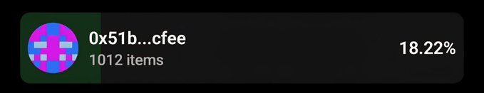 The image shows a digital asset listing with the truncated address "0x51b...cfee," containing 1,012 items and displaying a value of 18.22%, likely representing a staking or NFT collection percentage related to the r0bin br0ker ($RBRKR) promotion.