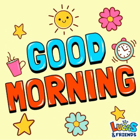 The image features a cheerful greeting for Good Morning with various elements such as flowers, stars, and a clock. The text "Good morning" is written in a playful font style, accompanied by a cartoon sun and moon. The background of the image is yellow, which complements the overall theme of the post. The caption below the image reads: "GM and friends @XOOBNetwork".