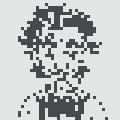 A low-resolution pixel art image of a face.