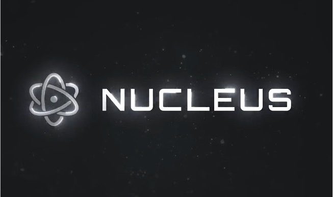 A logo for "NUCLEUS" displayed in white text next to an atom symbol on a dark, starry background.