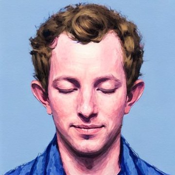 The image features a portrait of a man with brown hair wearing a blue shirt against a light blue background. The painting depicts the man's face with closed eyes, suggesting a moment of deep thought or contemplation. The caption provided after the image reads "Just in: Nathan Allman, the founder and CEO of Ondo Finance has passed away." This statement is likely related to the artist's tribute to Nathan Allman, who was a prominent figure in the finance industry.