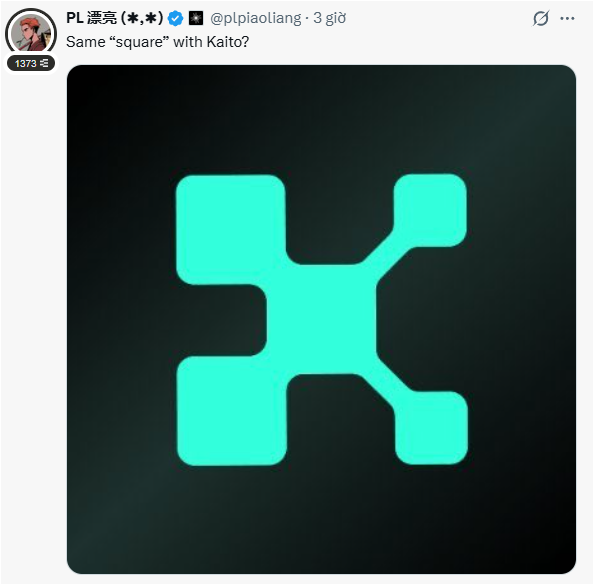 A tweet from PL 漂亮 (@plpiaoliang) showing the teal Kaito logo with the caption "Same 'square' with Kaito?" The post connects the logo's design to a discussion about Axis Robotics being the first project to launch on Kaito following the Katalyst upgrade, which will expand reward allocation beyond the previous mindshare-focused criteria.