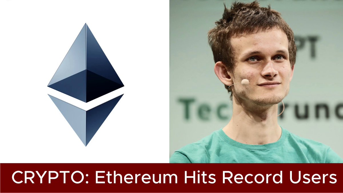 The image features a man wearing a green shirt with the words "Crypto: Etherium hits record users" written above his head. The background of the image shows a white banner that says "Ethereum hits record users as network activity explodes Ethereum $ETH recorded all time highs in users, transactions, and throughput during Q1 2026, according to token terminal".