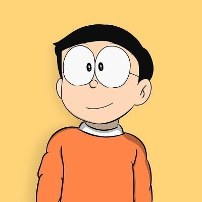 A cartoon character with large round glasses, black hair, and an orange sweater smiles against a yellow background. The cheerful, friendly illustration matches the upbeat "GM / Happy Sunday everyone" greeting, reinforcing the warm, positive tone of the post.