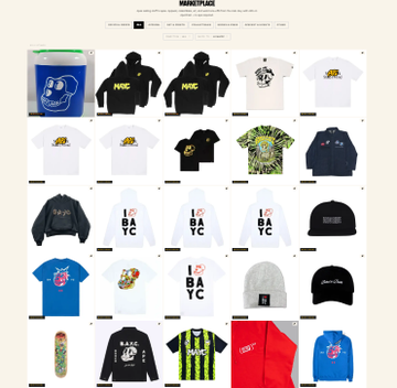 A webstore homepage for 'MINIFLUX' displaying a grid of apparel products including hoodies, t-shirts, caps, and a skateboard.