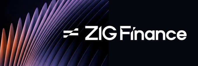 A banner displaying the logo 'ZIG Finance' in white text against a dark background with purple and orange abstract wave patterns on the left side.