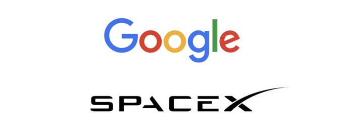 The image displays the Google logo above the SpaceX logo, visually reinforcing the post's claim that Google is a long-term holder of SpaceX (referenced as $SPCX) without selling, even after substantial gains. The pairing of the two corporate logos emphasizes the relationship between a major tech "whale" investor and its private space industry investment.