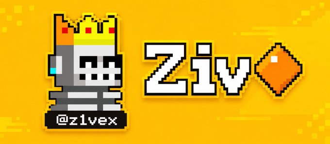 A pixel-art logo featuring a crowned character with the text 'Ziv' and '@zivex' on a yellow background.