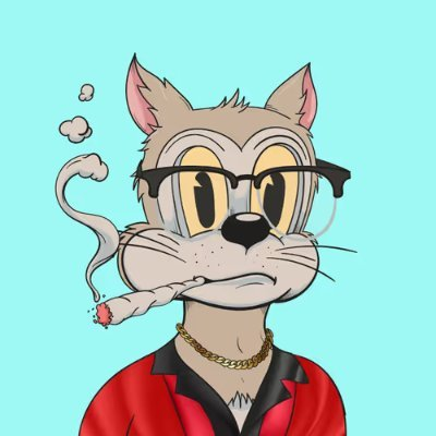The image features a cartoon cat wearing glasses, smoking a joint (or pipe), and dressed in a red jacket with gold chains around its neck. The caption below the image reads "GM! SUNDAY FUNDAY FOR THE CATS @DegenToonz". This suggests that the image is related to a social media post or event celebrating cats on a Saturday, possibly promoting a brand or product involving cats and marijuana.

The cat's attire includes a red jacket with gold chains around its neck, which adds a unique and eye-catching detail to the overall scene. The cat also has glasses, further emphasizing its cartoon appearance.