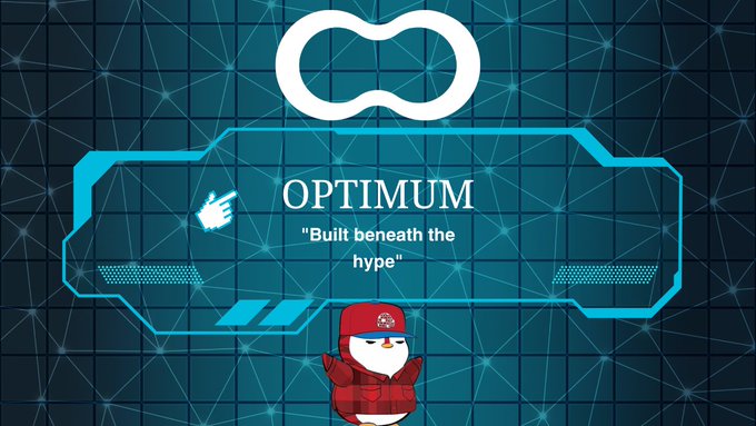 The image features a cartoon snowman wearing a red hat, standing next to a blue banner that says "Optimum" with a white circle above it. The snowman appears to be pointing towards the banner, drawing attention to its message.