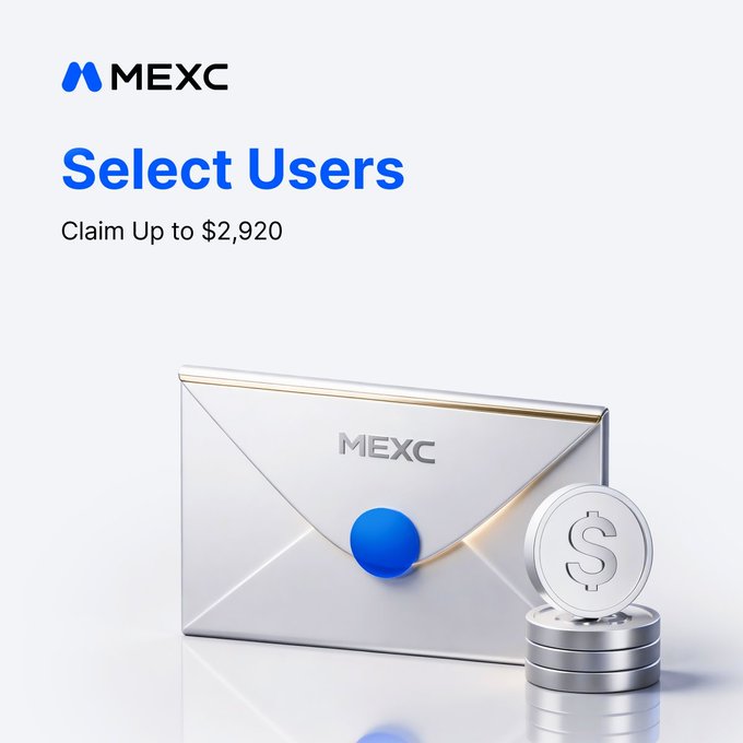 A promotional image for MEXC cryptocurrency exchange featuring the MEXC logo, "Select Users" headline, and "Claim Up to $2,920" text, alongside a 3D silver envelope branded with "MEXC" and a stack of dollar coins—visually reinforcing the post's invitation to unlock up to $2,920 in USDT rewards through deposits, futures trading, referrals, and other bonuses.