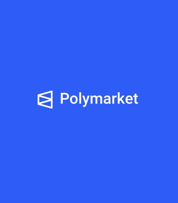 The image features the Polymarket logo—a stylized geometric "P" icon next to the wordmark "Polymarket"—centered on a solid blue background, serving as a branded visual that accompanies an announcement about the launch of Polymarket Perps and the platform's growth leadership.