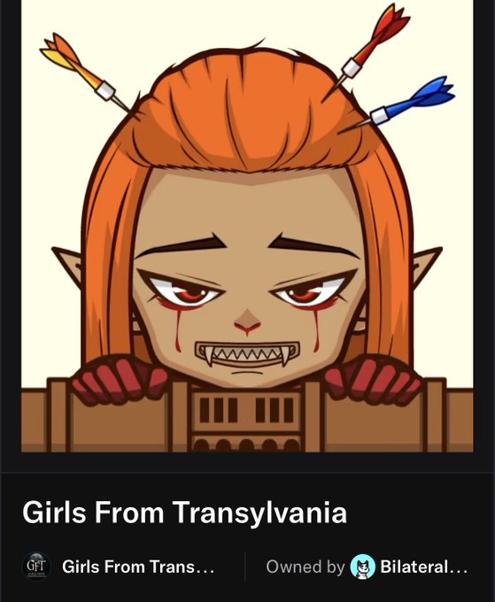 An anime-style character with orange hair, pointed ears, and arrows in her head, with the text "Girls From Transylvania" below the image.