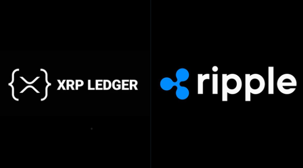 The image displays the logos of "XRP LEDGER" and "Ripple" side by side on a black background. It relates to the post by visually highlighting the brands behind the 1 million AI agent transactions milestone, reinforcing the technical advantages of the XRP Ledger (fast finality, low fees, x402 protocol) that make it well-suited for agentic use.