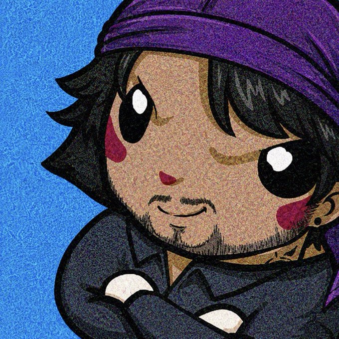 The image features a cartoon character with a beard, wearing a purple hat and a black shirt. The character has their arms crossed over their chest, giving off an impression of being serious or contemplative. The background color is blue, which contrasts nicely with the character's dark hair and the purple hat. There are also some text elements in the image that read "Good morning and Gmonad Its a rainy day New things coming for @ChogNFT R3tards pumping And memes are accumilating Stay alert on @monad". The overall composition of the image is balanced, with the character occupying most of the frame.